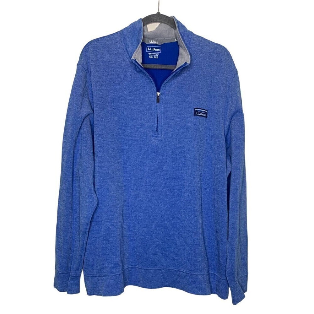 LL Bean Mens 2X Comfort Stretch Pique 1/4 Zip Pullover Sweatshirt Blue 513021